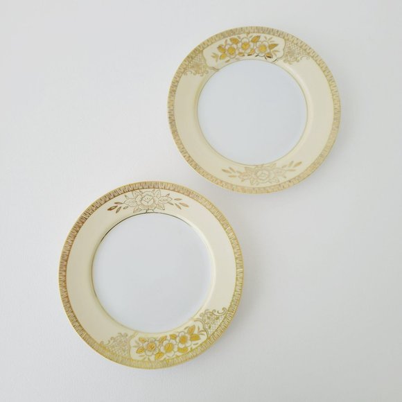 Vintage Floral Chikaramachi Gold & Cream Embossed Hand-Painted Salad Plates(2) - Picture 2 of 13